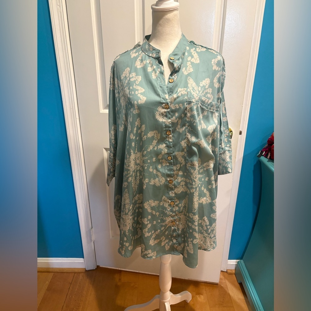 Free People Intimately kimono pajama top oversized XS S M greenish blue